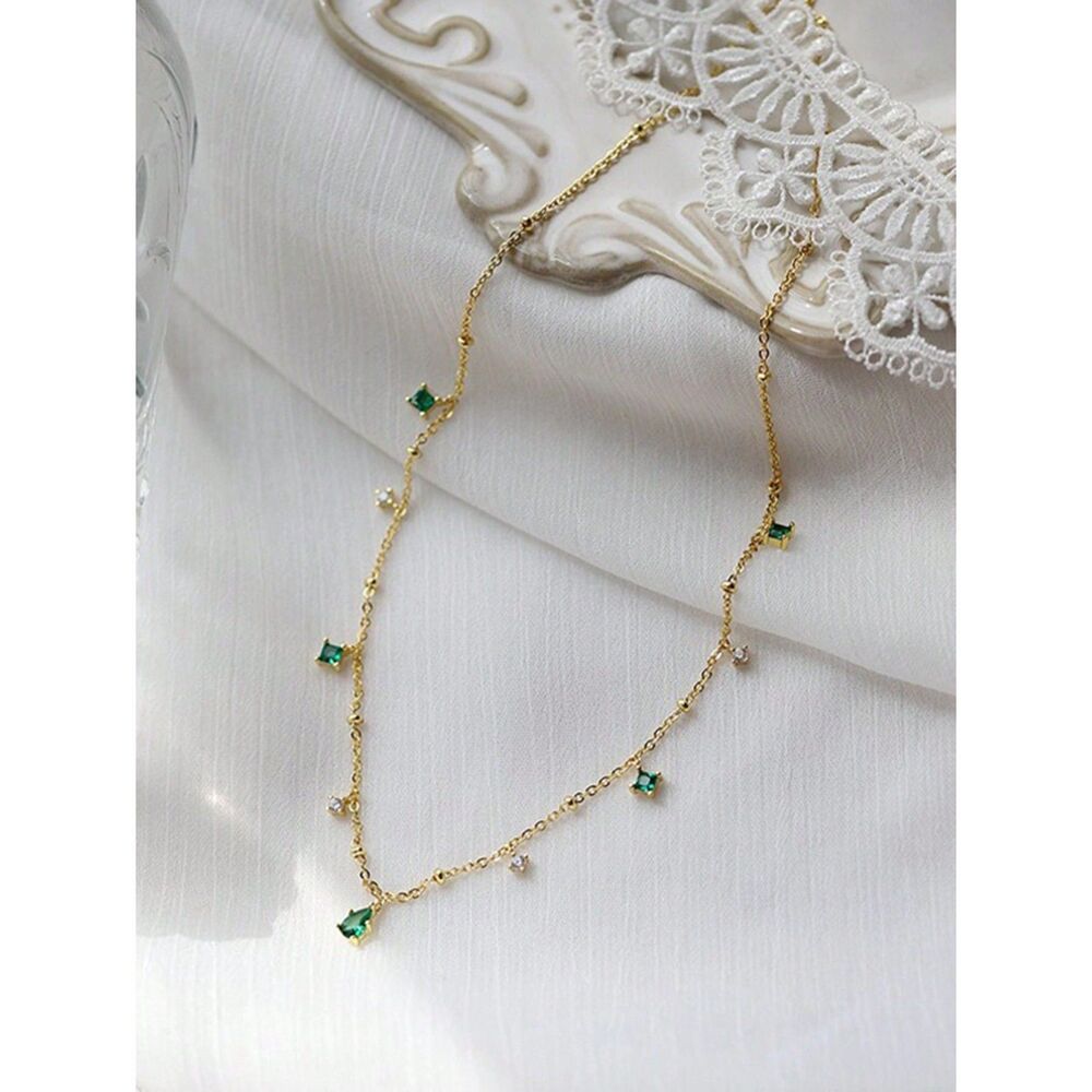 Green Zirconia Multi Crystal Necklace Teardrop Gemstone Adjustable Gold Chain